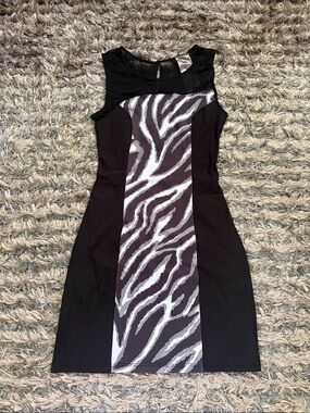 Moon Collection Black Mini Dress with Gray Zebra Panel